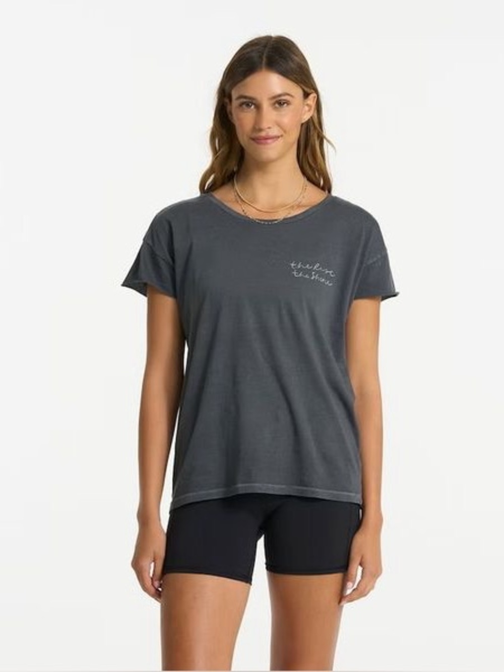 Vuori NWT Women's The Rise The Shine Script Tee Shirt Charcoal Gray Size Small